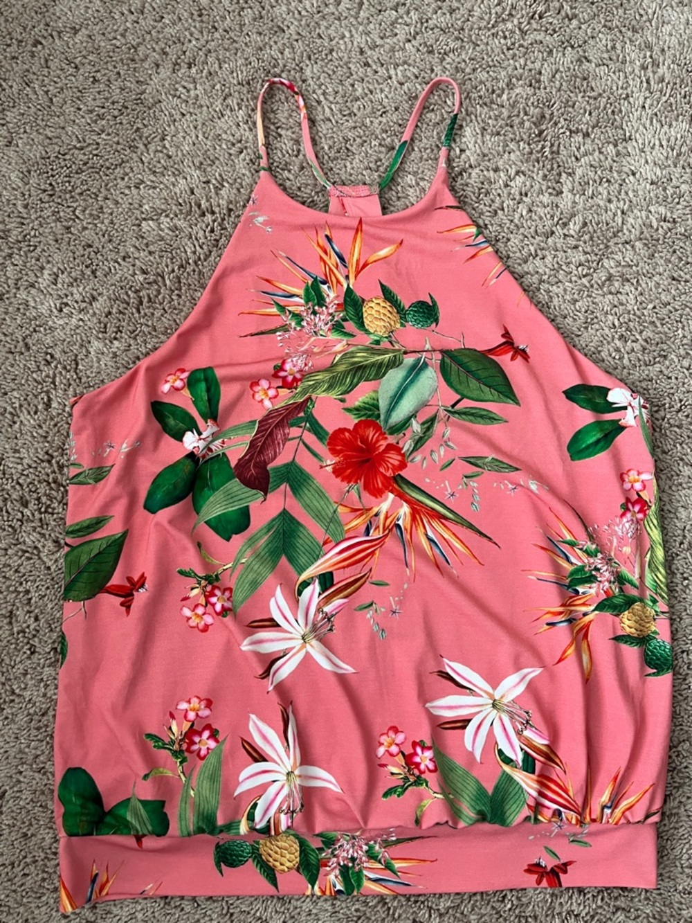 Express Pink Tropical Floral Halter Tank Top Size M - Picture 2 of 6